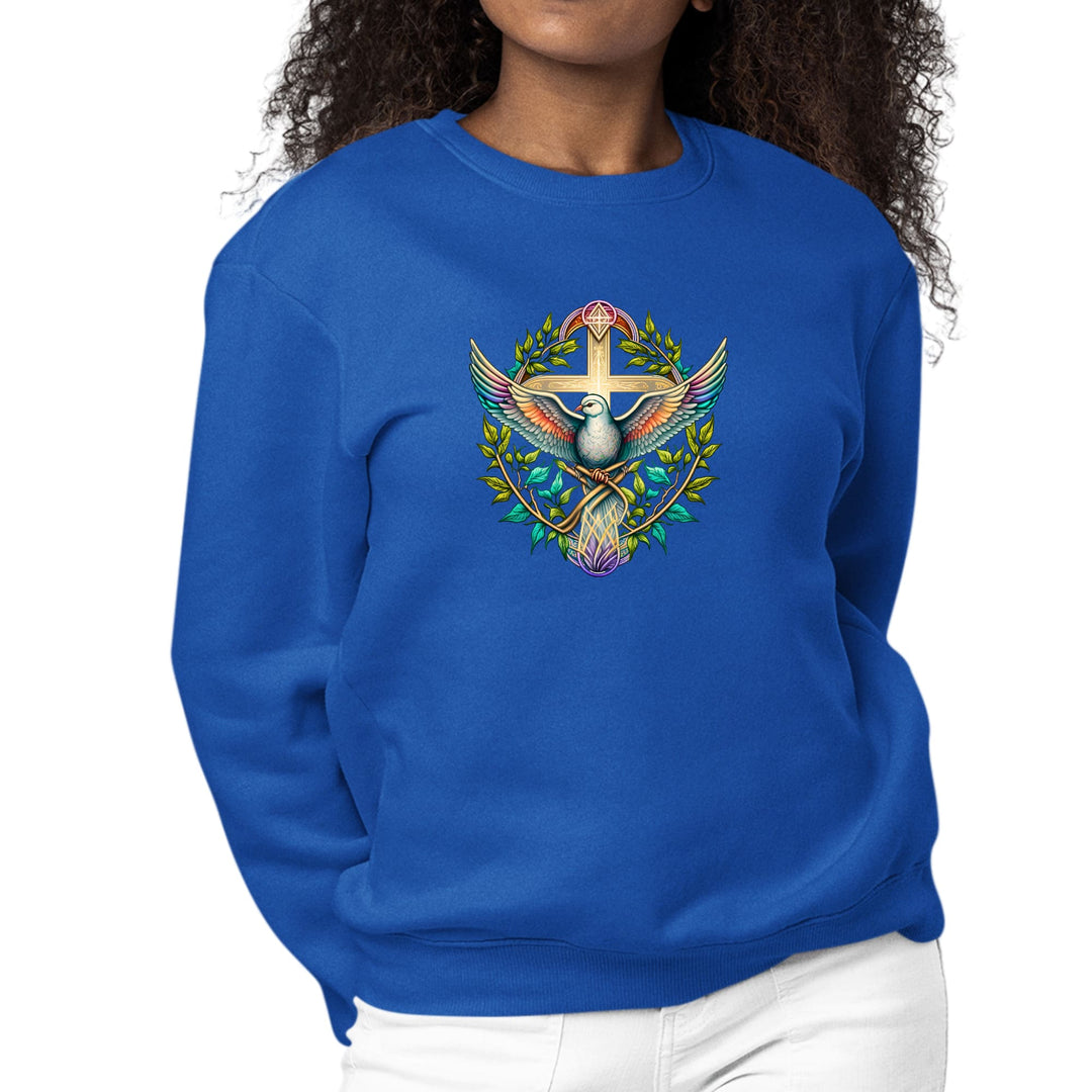 Womens Graphic Sweatshirt Blue Green Multicolor Dove Floral - Womens