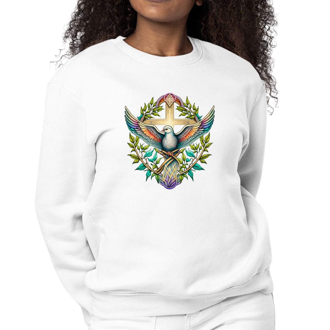 Womens Graphic Sweatshirt Blue Green Multicolor Dove Floral - Womens