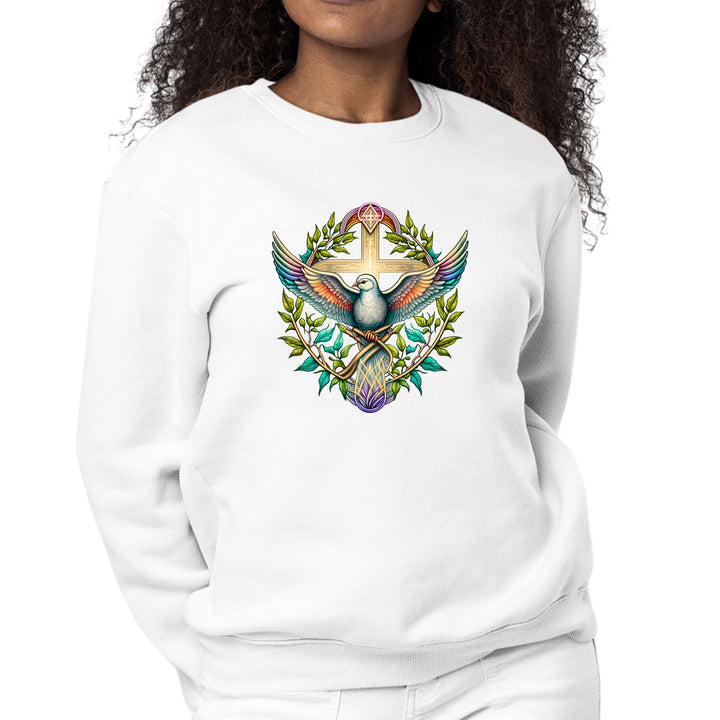 Womens Graphic Sweatshirt Blue Green Multicolor Dove Floral - Womens