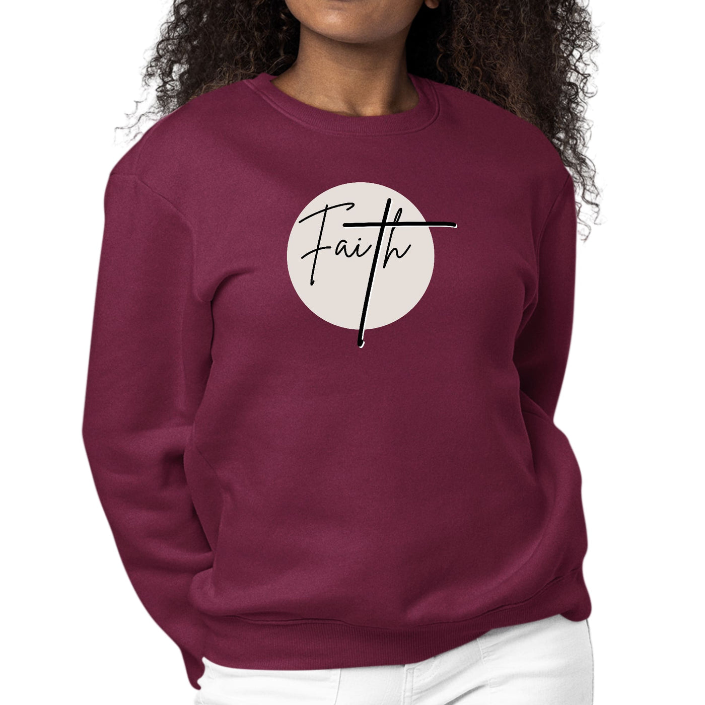 Womens Graphic Sweatshirt Faith - Christian Affirmation - Black - Womens