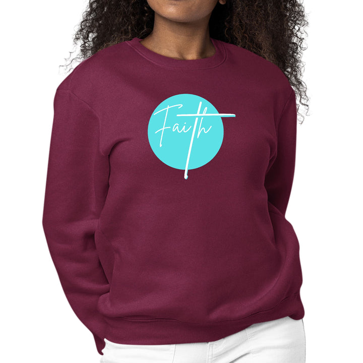 Womens Graphic Sweatshirt Faith - Christian Affirmation - Cyan Blue - Womens