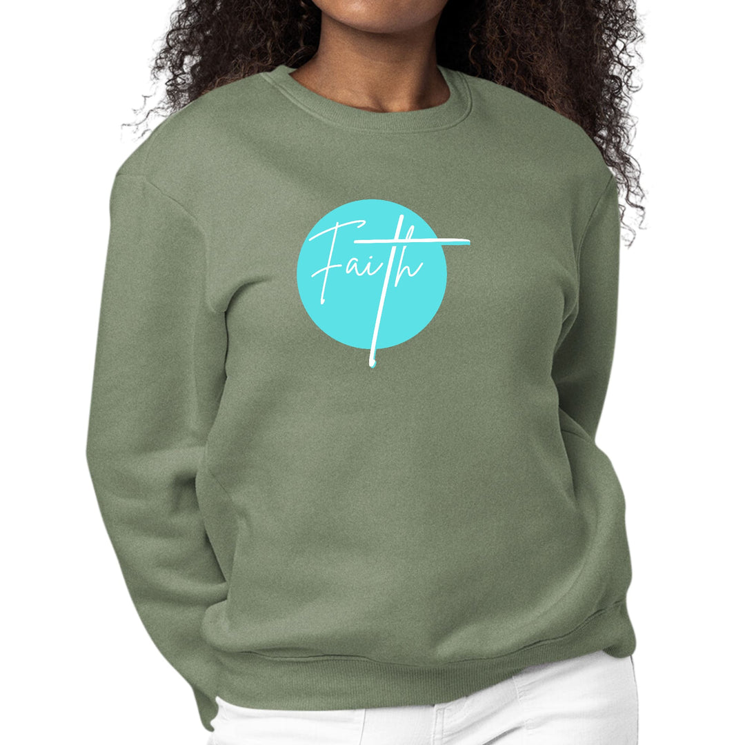 Womens Graphic Sweatshirt Faith - Christian Affirmation - Cyan Blue - Womens