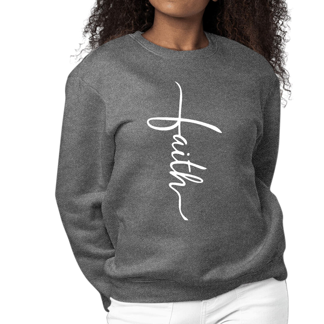 Womens Graphic Sweatshirt Faith Script Cross Illustration - Womens | Sweatshirts