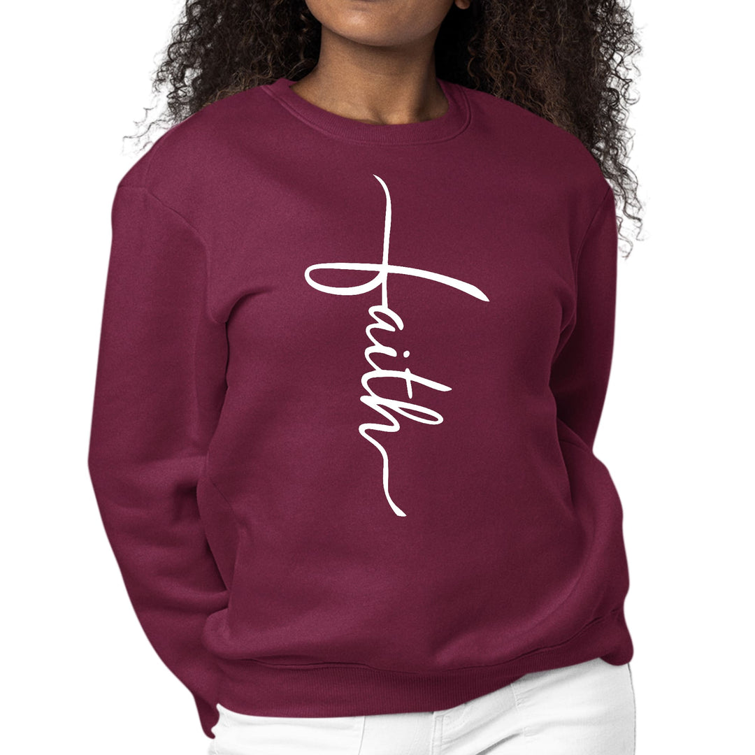 Womens Graphic Sweatshirt Faith Script Cross Illustration - Womens | Sweatshirts