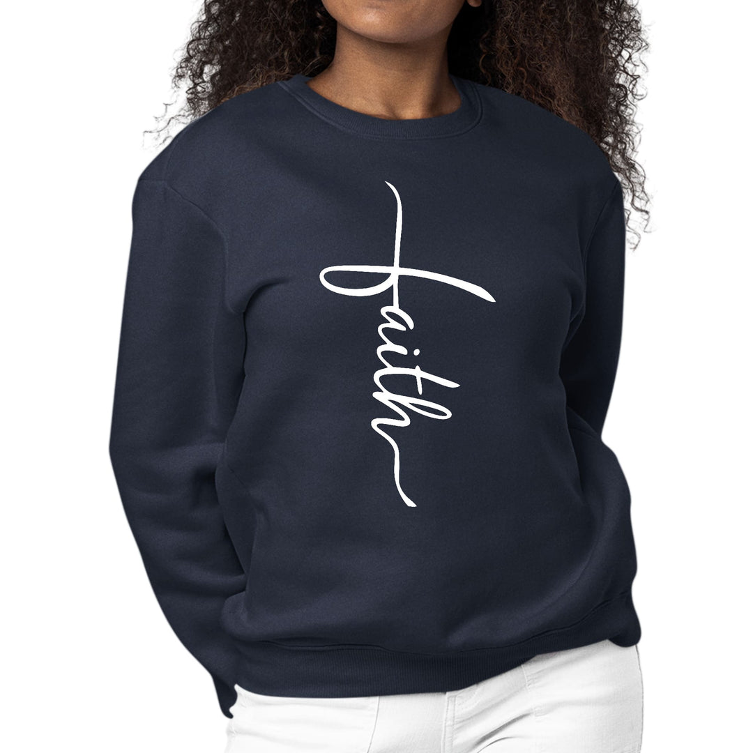 Womens Graphic Sweatshirt Faith Script Cross Illustration - Womens | Sweatshirts