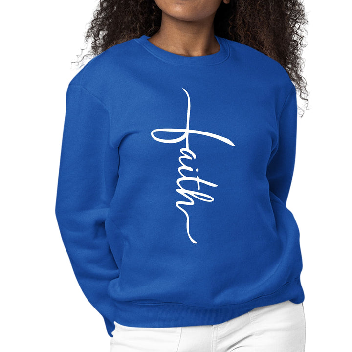 Womens Graphic Sweatshirt Faith Script Cross Illustration - Womens | Sweatshirts