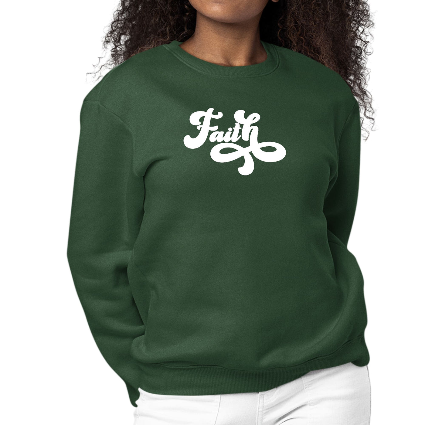 Womens Graphic Sweatshirt Faith Script Illustration - Sweatshirts