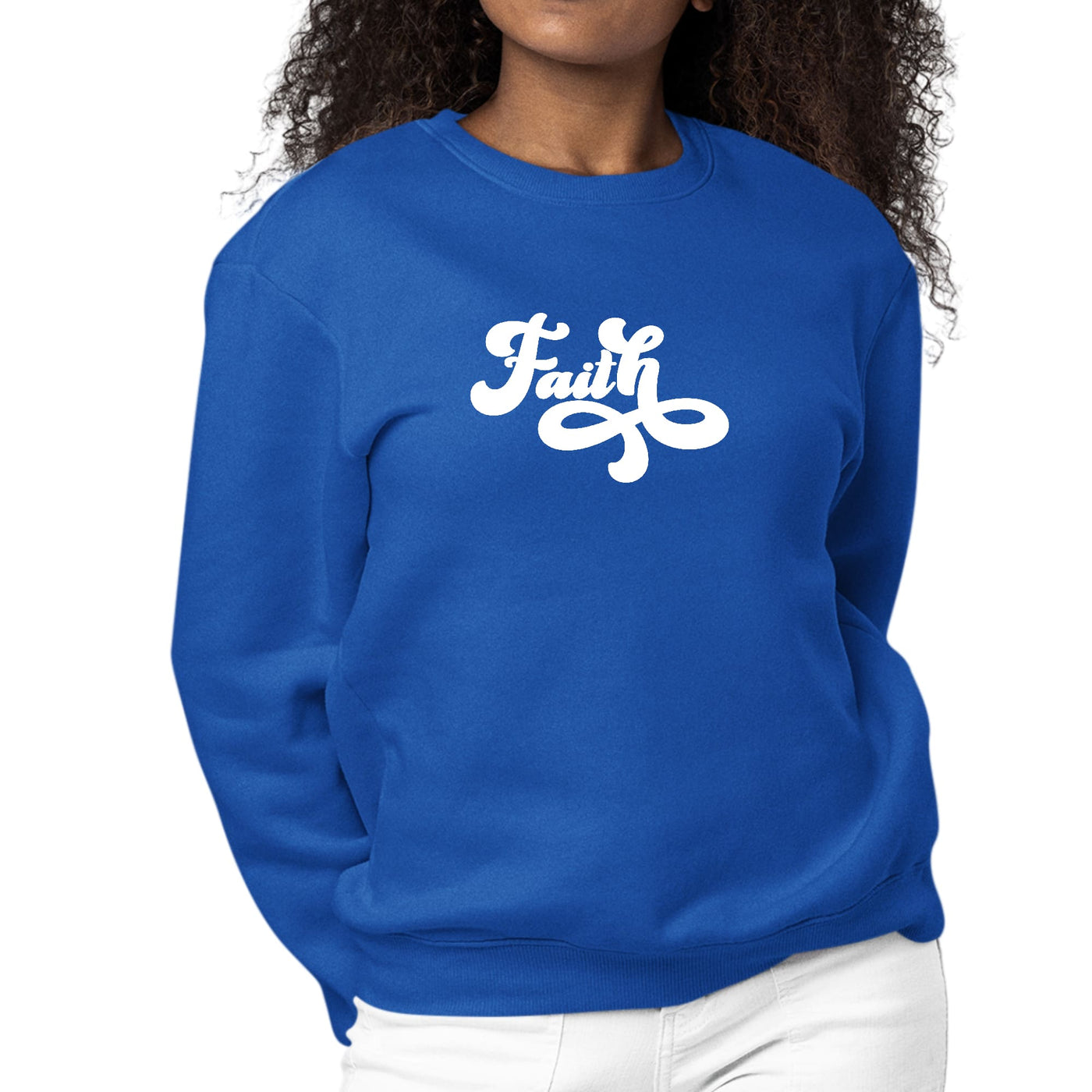 Womens Graphic Sweatshirt Faith Script Illustration - Sweatshirts