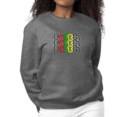 Womens Graphic Sweatshirt Faith Stack Multicolor Black Illustration - Womens