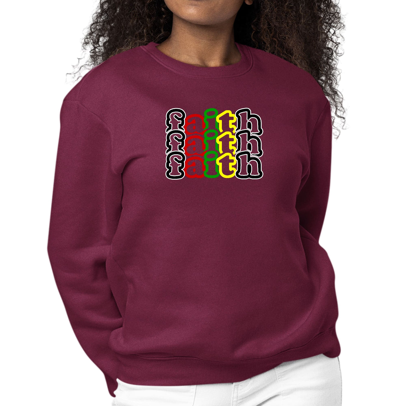Womens Graphic Sweatshirt Faith Stack Multicolor Black Illustration - Womens