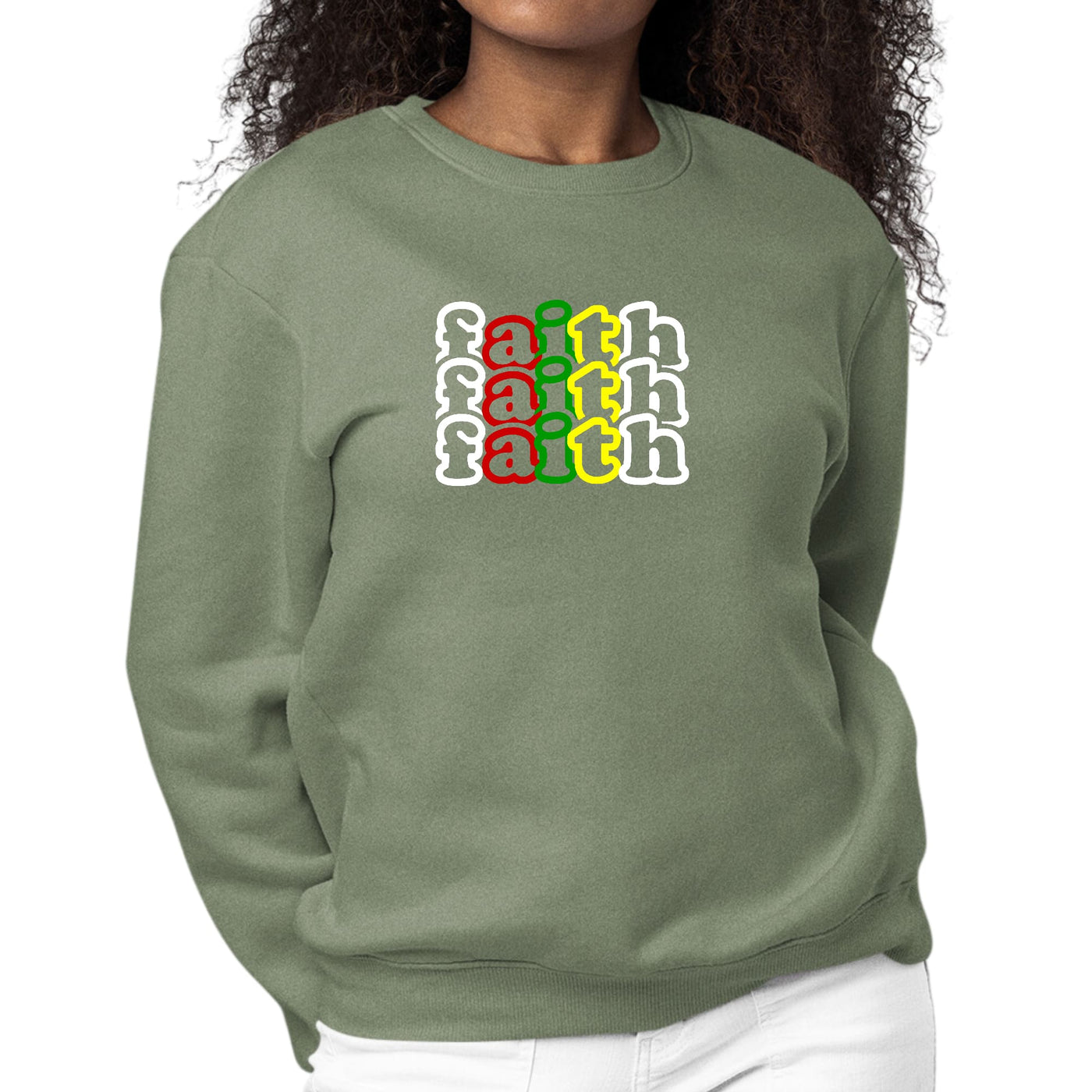 Womens Graphic Sweatshirt Faith Stack Multicolor Illustration - Womens
