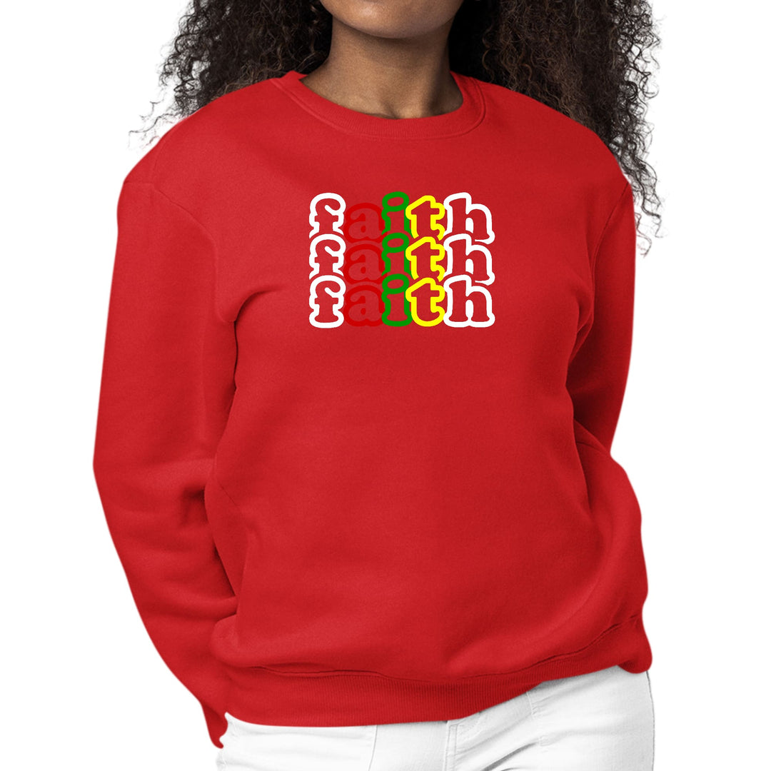 Womens Graphic Sweatshirt Faith Stack Multicolor Illustration - Womens