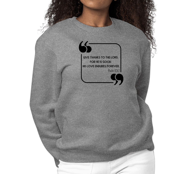 Womens Graphic Sweatshirt Give Thanks to the Lord Black Illustration - Womens