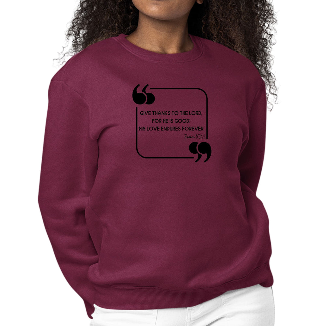 Womens Graphic Sweatshirt Give Thanks to the Lord Black Illustration - Womens