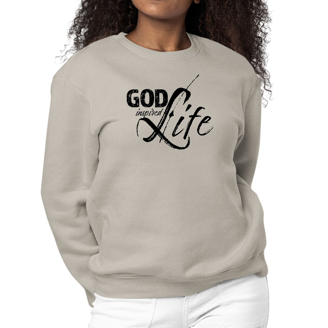 Womens Graphic Sweatshirt God Inspired Life Black Illustration - Womens