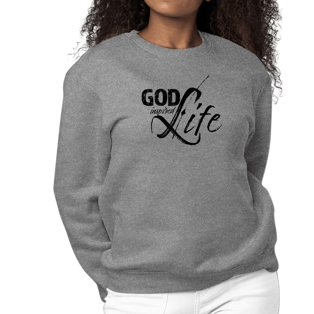 Womens Graphic Sweatshirt God Inspired Life Black Illustration - Womens