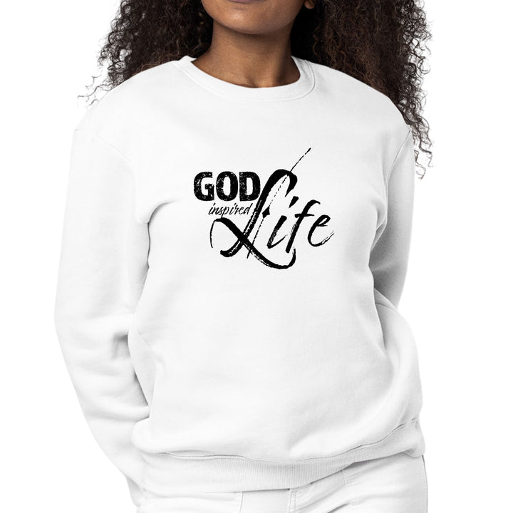 Womens Graphic Sweatshirt God Inspired Life Black Illustration - Womens