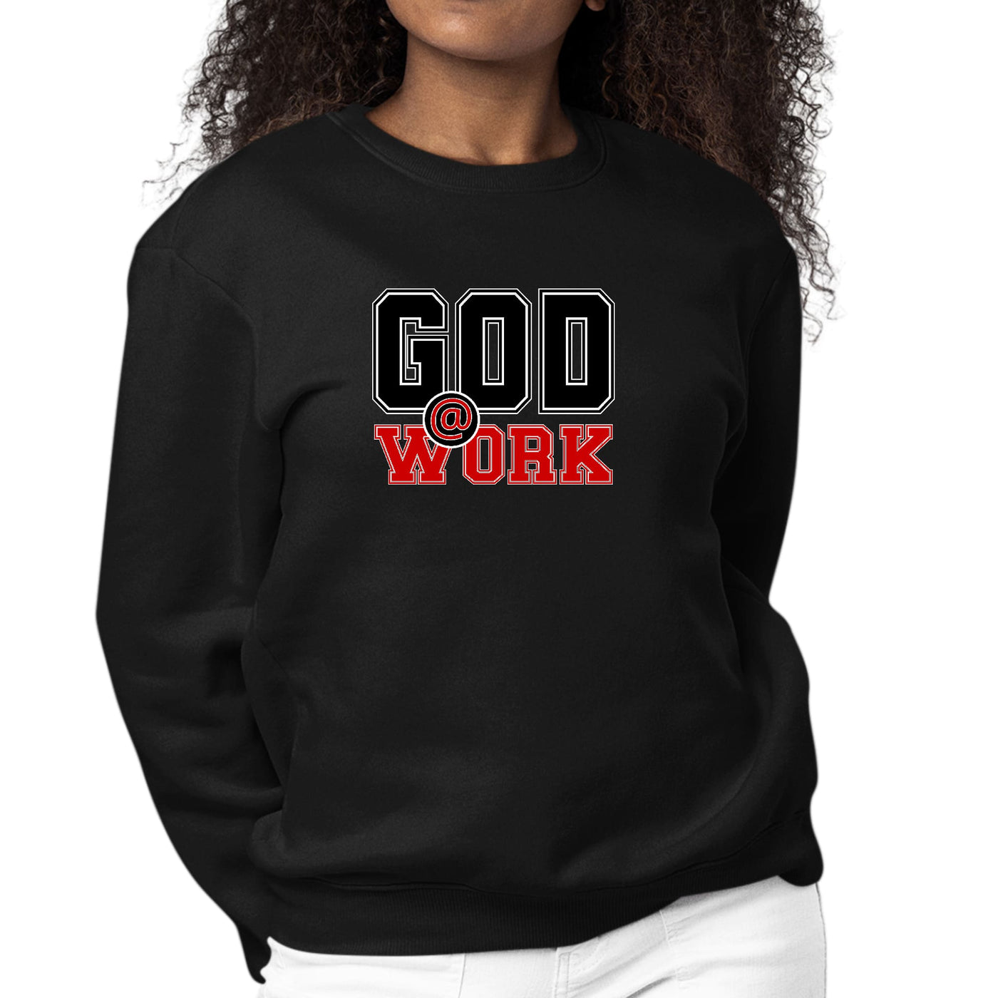 Womens Graphic Sweatshirt God @ Work Black And Red Print - Womens | Sweatshirts
