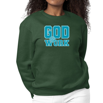 Womens Graphic Sweatshirt God @ Work Blue Green And White Print - Womens