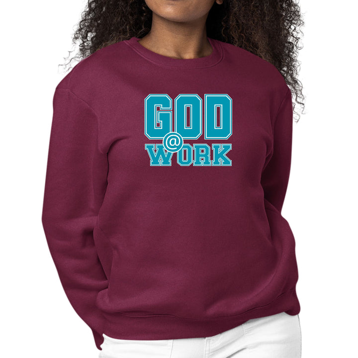 Womens Graphic Sweatshirt God @ Work Blue Green and White Print - Womens