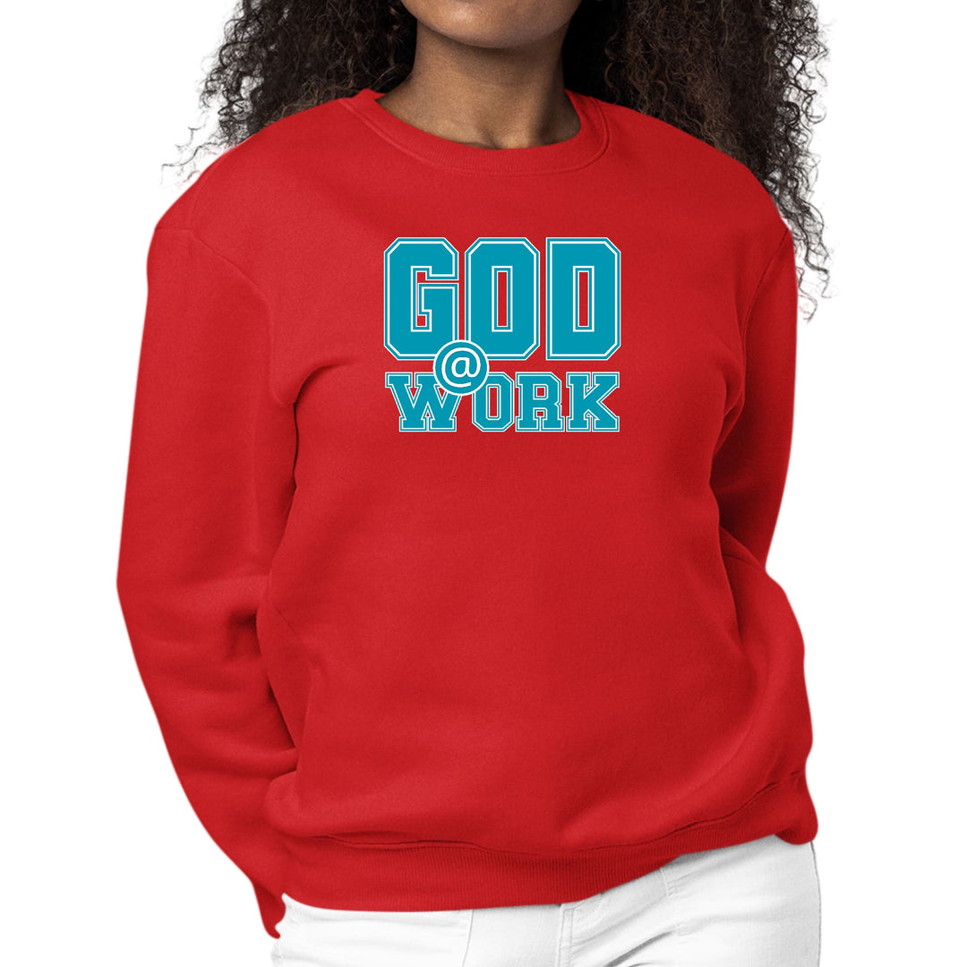 Womens Graphic Sweatshirt God @ Work Blue Green and White Print - Womens