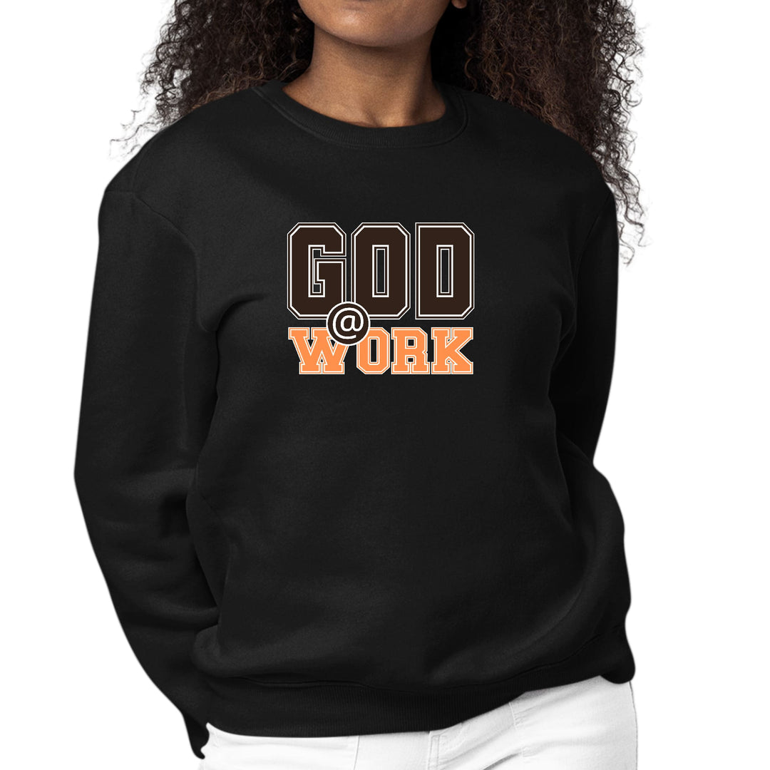 Womens Graphic Sweatshirt God @ Work Brown and Orange Print - Womens