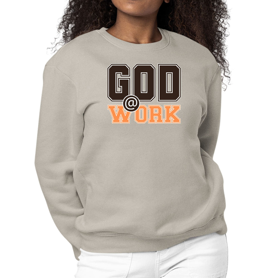 Womens Graphic Sweatshirt God @ Work Brown and Orange Print - Womens