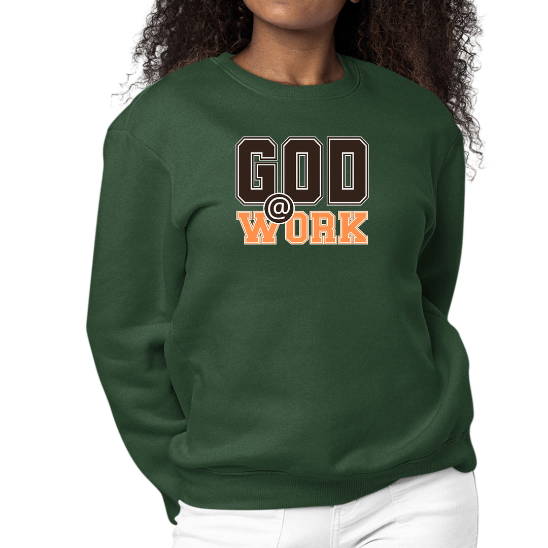 Womens Graphic Sweatshirt God @ Work Brown and Orange Print - Womens