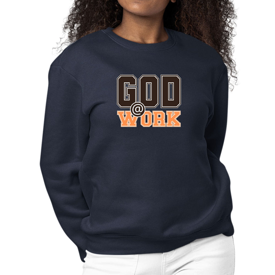 Womens Graphic Sweatshirt God @ Work Brown and Orange Print - Womens