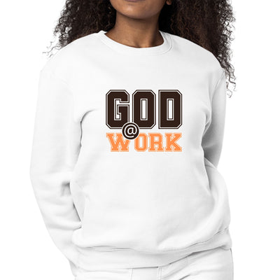 Womens Graphic Sweatshirt God @ Work Brown And Orange Print - Womens