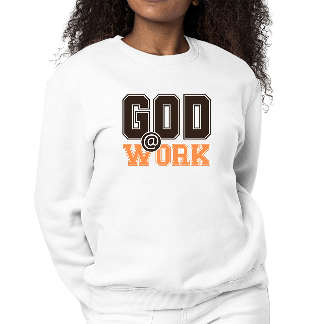 Womens Graphic Sweatshirt God @ Work Brown and Orange Print - Womens