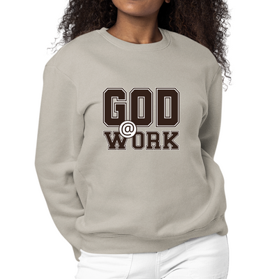 Womens Graphic Sweatshirt God @ Work Brown And White Print - Womens