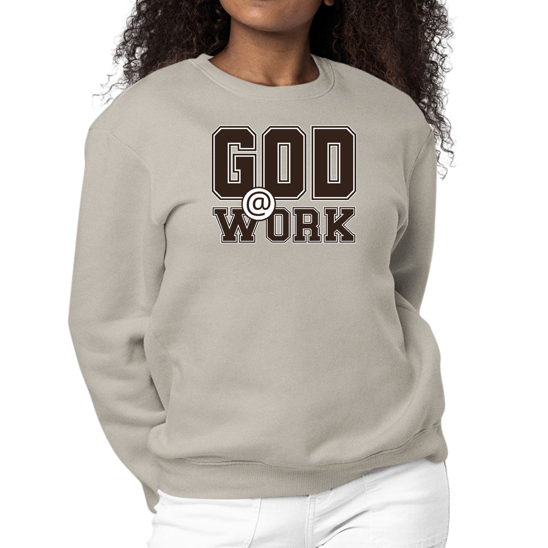 Womens Graphic Sweatshirt God @ Work Brown and White Print - Womens/Sweatshirts