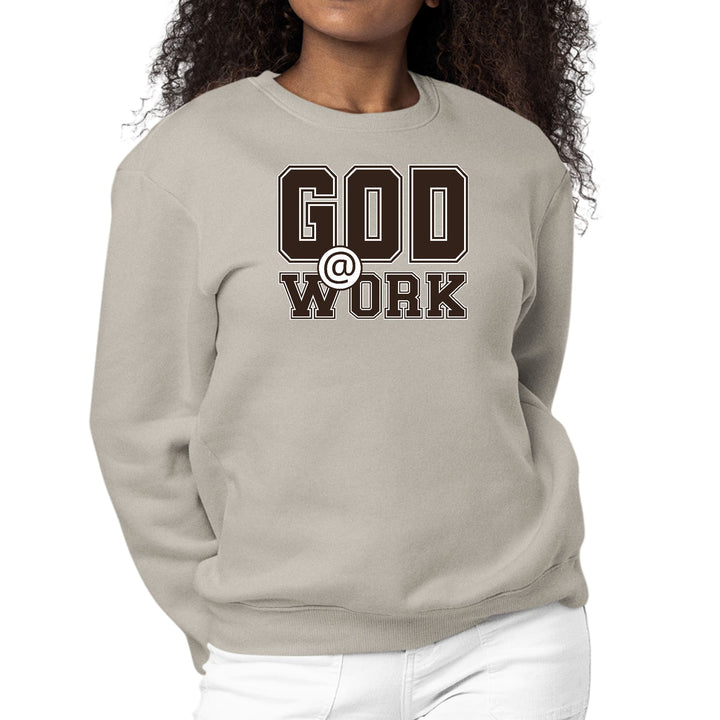 Womens Graphic Sweatshirt God @ Work Brown and White Print - Womens/Sweatshirts