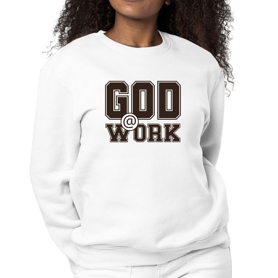 Womens Graphic Sweatshirt God @ Work Brown and White Print - Womens