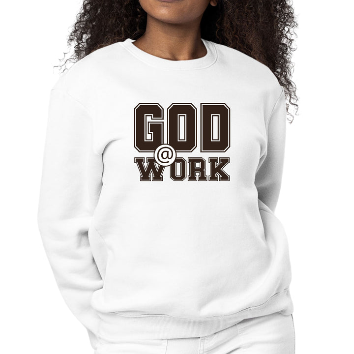 Womens Graphic Sweatshirt God @ Work Brown and White Print - Womens/Sweatshirts