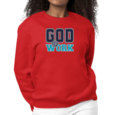 Womens Graphic Sweatshirt God @ Work Navy Blue And Blue Green Print - Womens