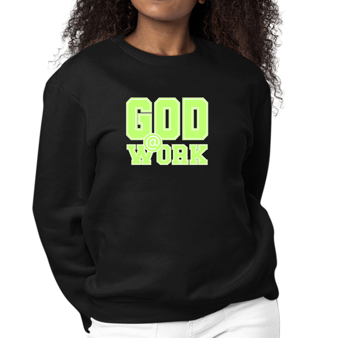 Womens Graphic Sweatshirt God @ Work Neon Green and White Print