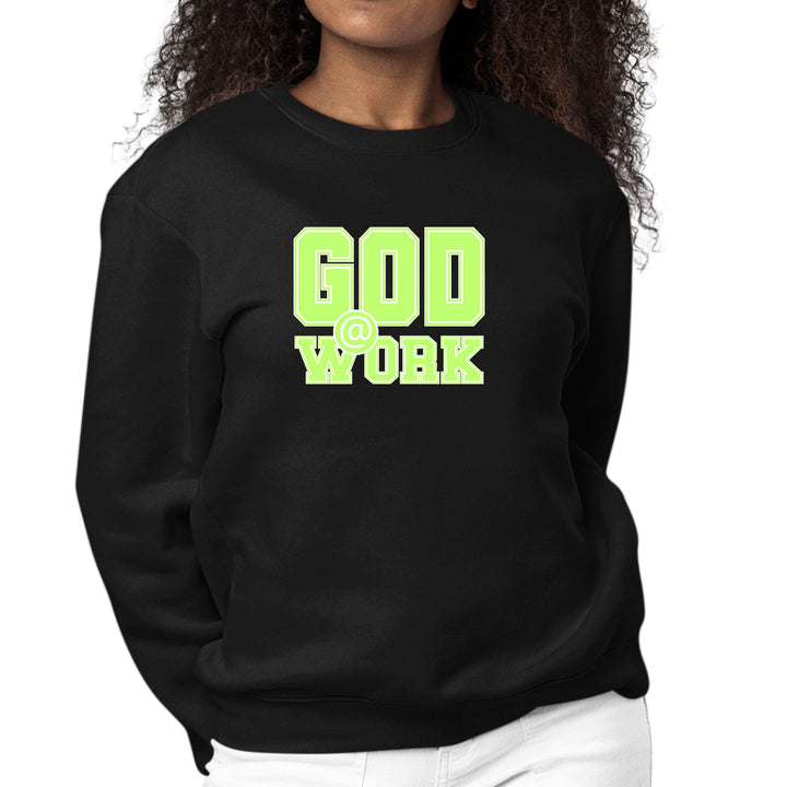 Womens Graphic Sweatshirt God @ Work Neon Green and White Print