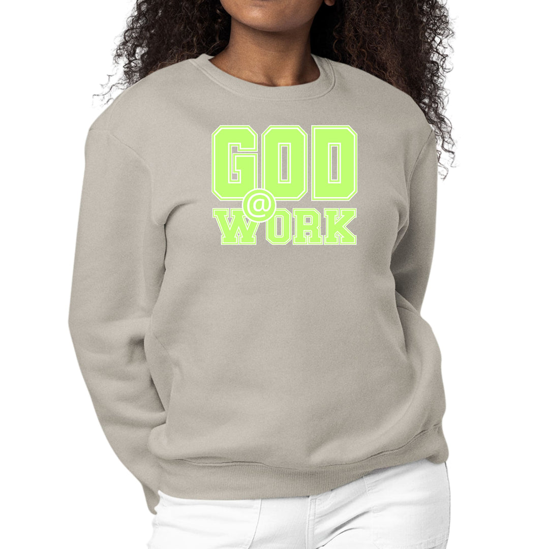 Womens Graphic Sweatshirt God @ Work Neon Green and White Print