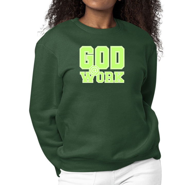 Womens Graphic Sweatshirt God @ Work Neon Green and White Print