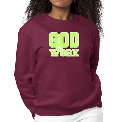 Womens Graphic Sweatshirt God @ Work Neon Green And White Print - Womens