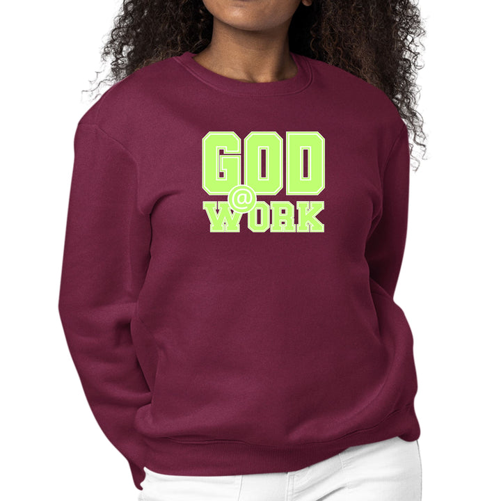 Womens Graphic Sweatshirt God @ Work Neon Green and White Print