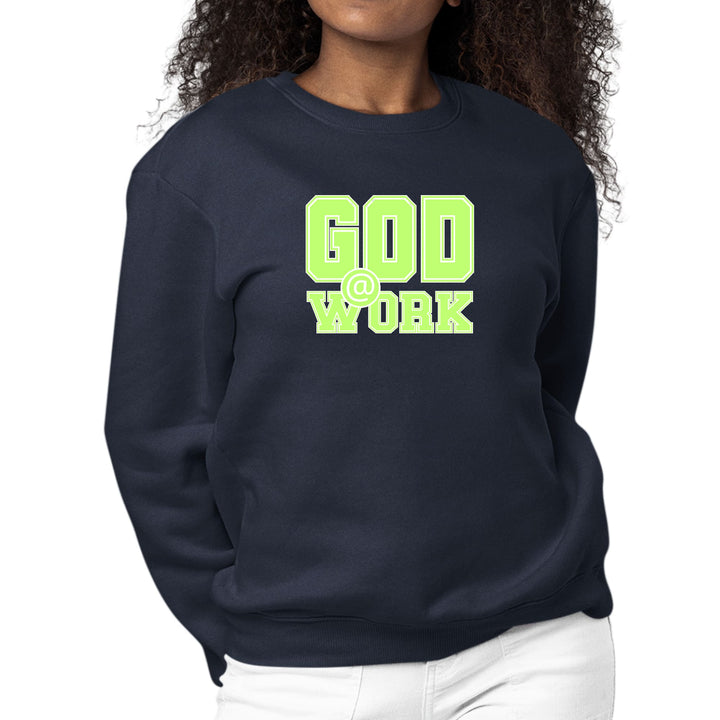 Womens Graphic Sweatshirt God @ Work Neon Green and White Print