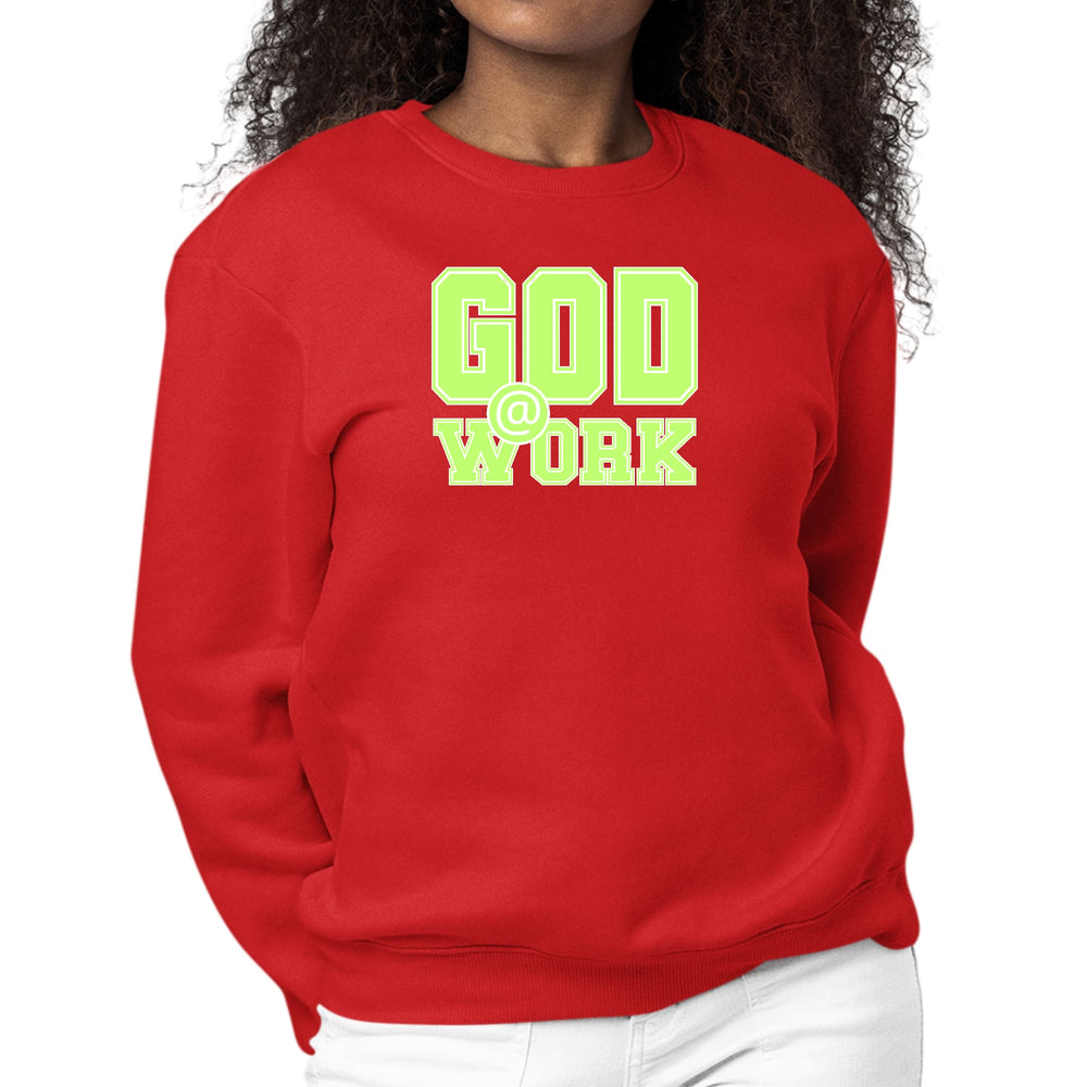 Womens Graphic Sweatshirt God @ Work Neon Green and White Print - Womens