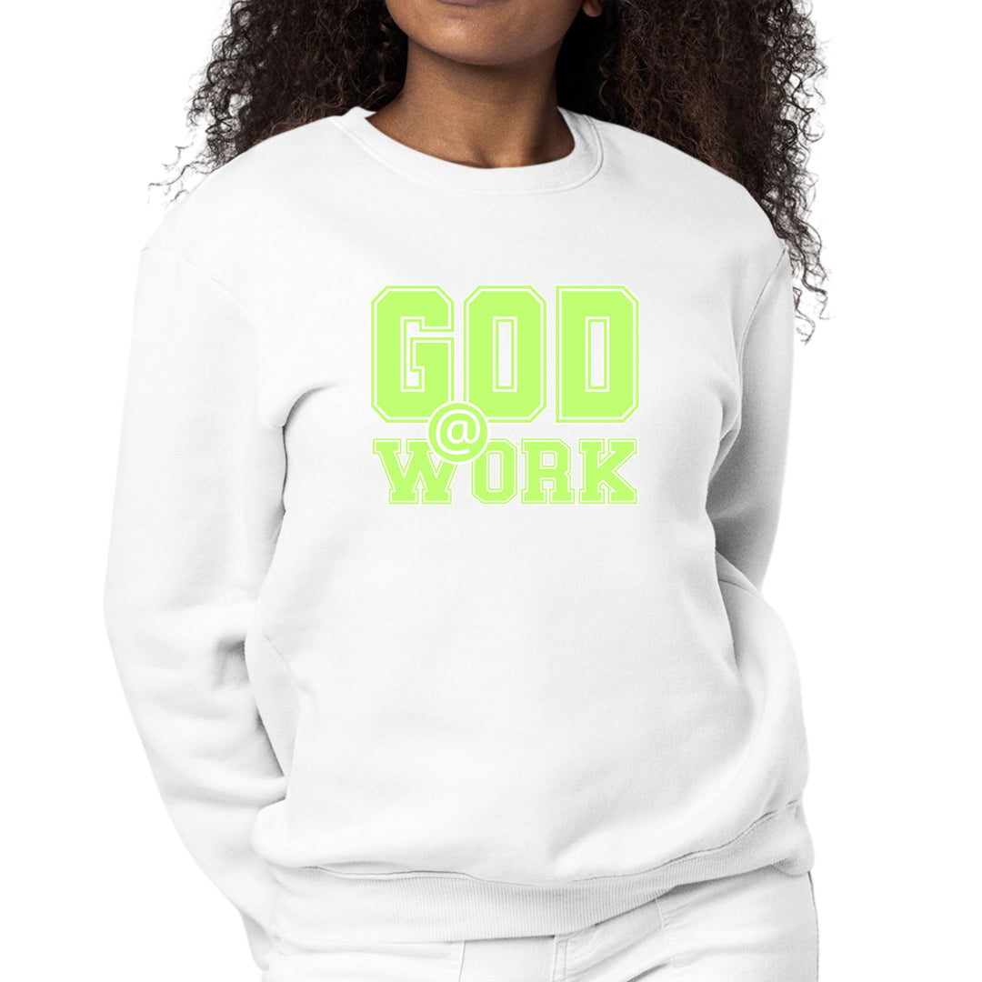 Womens Graphic Sweatshirt God @ Work Neon Green and White Print - Womens