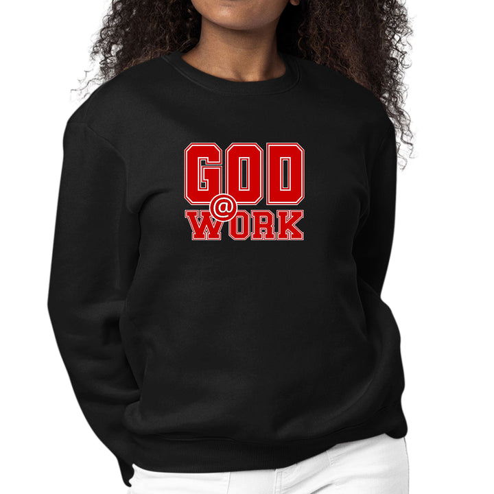 Womens Graphic Sweatshirt God @ Work Red and White Print - Womens | Sweatshirts