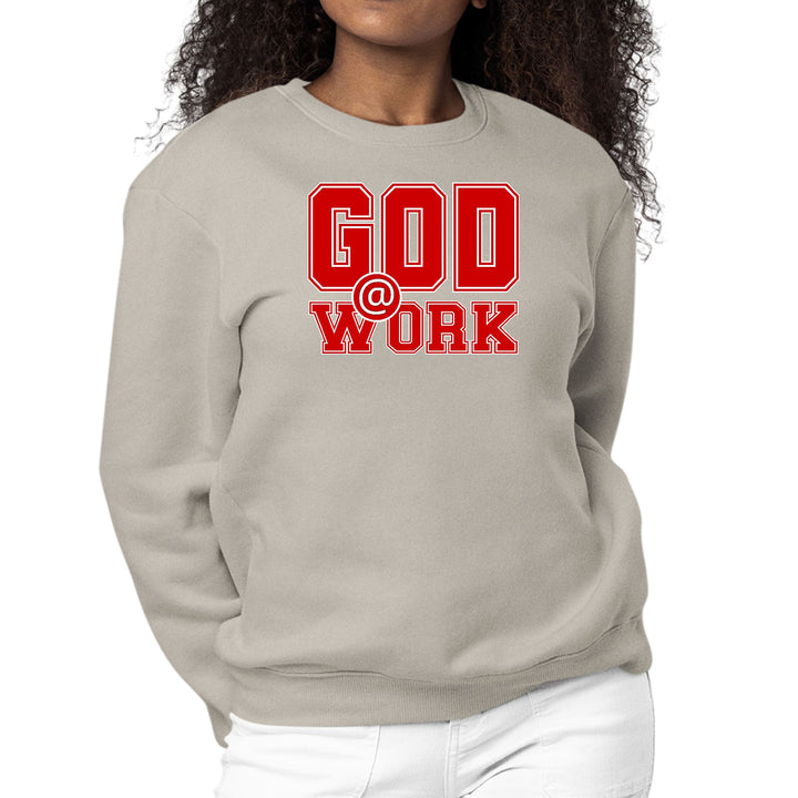 Womens Graphic Sweatshirt God @ Work Red and White Print - Womens | Sweatshirts