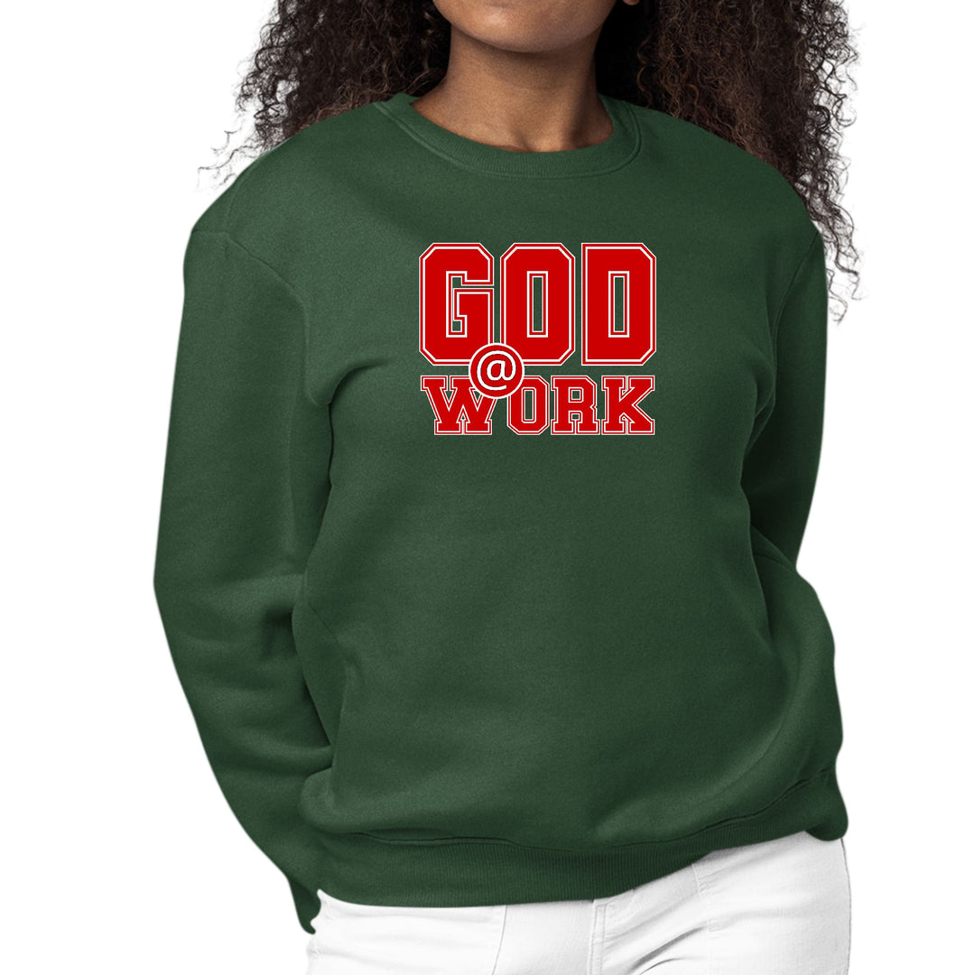 Womens Graphic Sweatshirt God @ Work Red and White Print - Womens | Sweatshirts