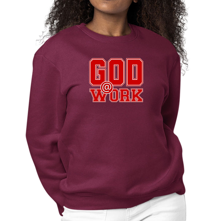 Womens Graphic Sweatshirt God @ Work Red and White Print - Womens | Sweatshirts